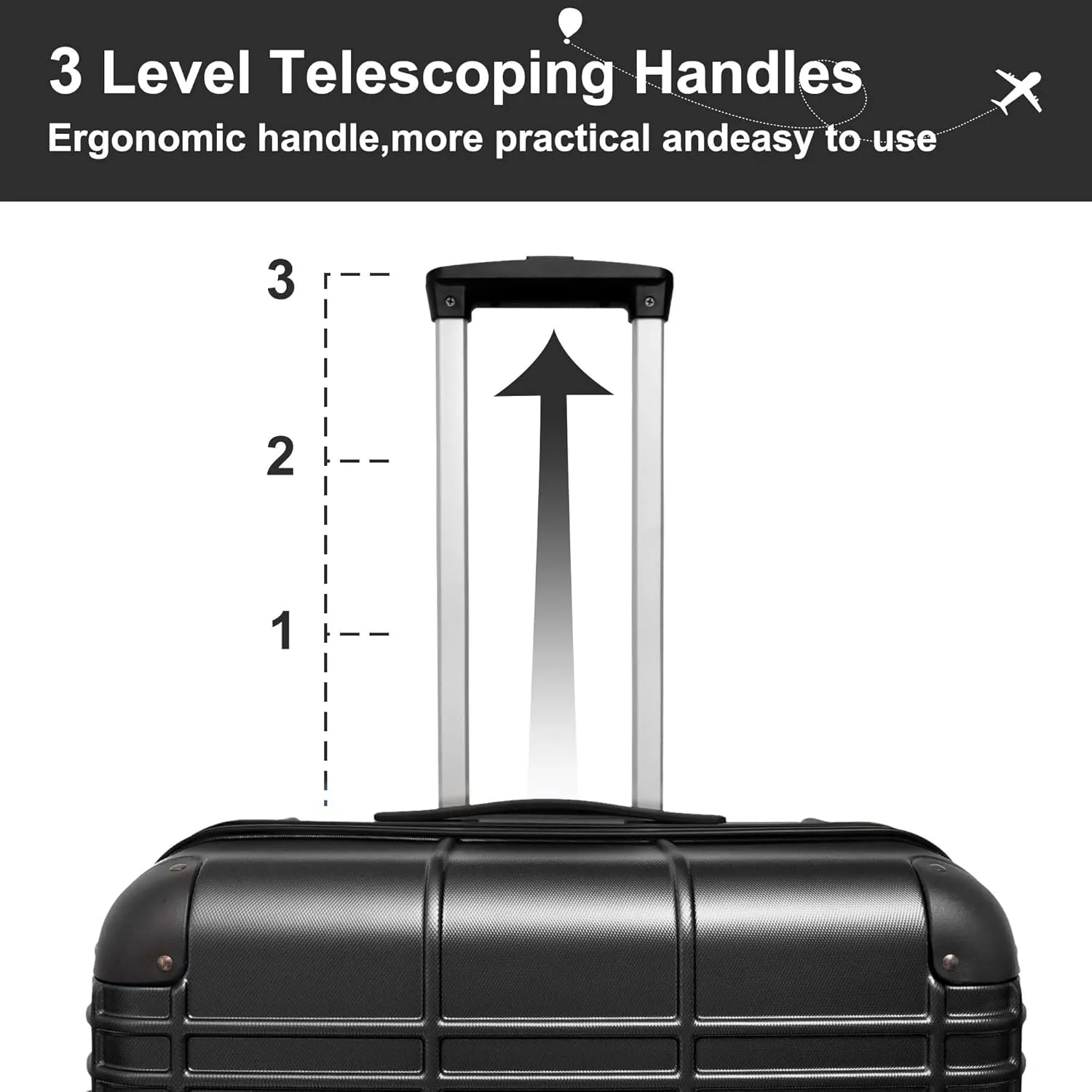 Luggage Set, 4pcs Luggage Sets, Hardside Expandable Suitcase with TSA Lock, Travel Luggage Set with Spinner Wheels, Lightweight Carry on Luggage, 12in/20in/24in/28in (Black)