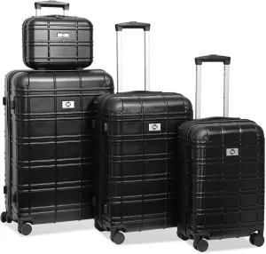 Luggage Set, 4pcs Luggage Sets, Hardside Expandable Suitcase with TSA Lock, Travel Luggage Set with Spinner Wheels, Lightweight Carry on Luggage, 12in/20in/24in/28in (Black)