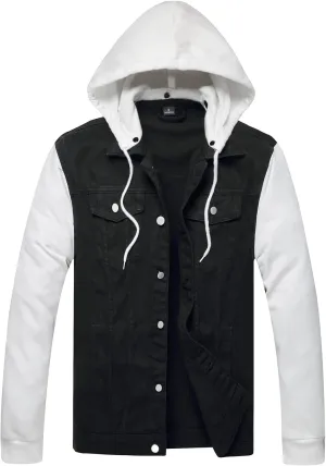 LZLER Hoodie Jean Jacket for Men,Casual Slim Fit Men's Denim Jacket with Hood