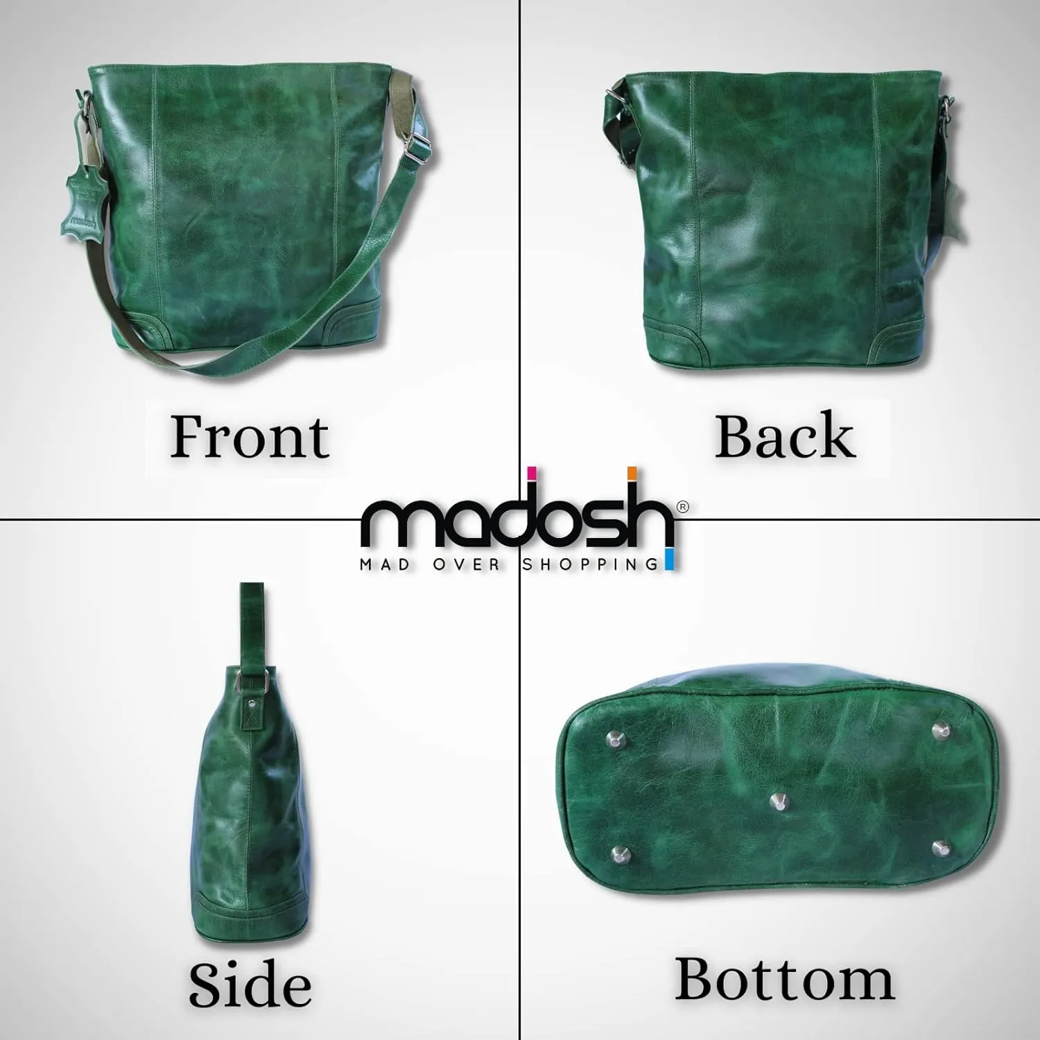 Madosh, Women's Crossbody Bag Hobo Purse Genuine Leather Large Capacity Shoulder Work Bag Bucket Handbag