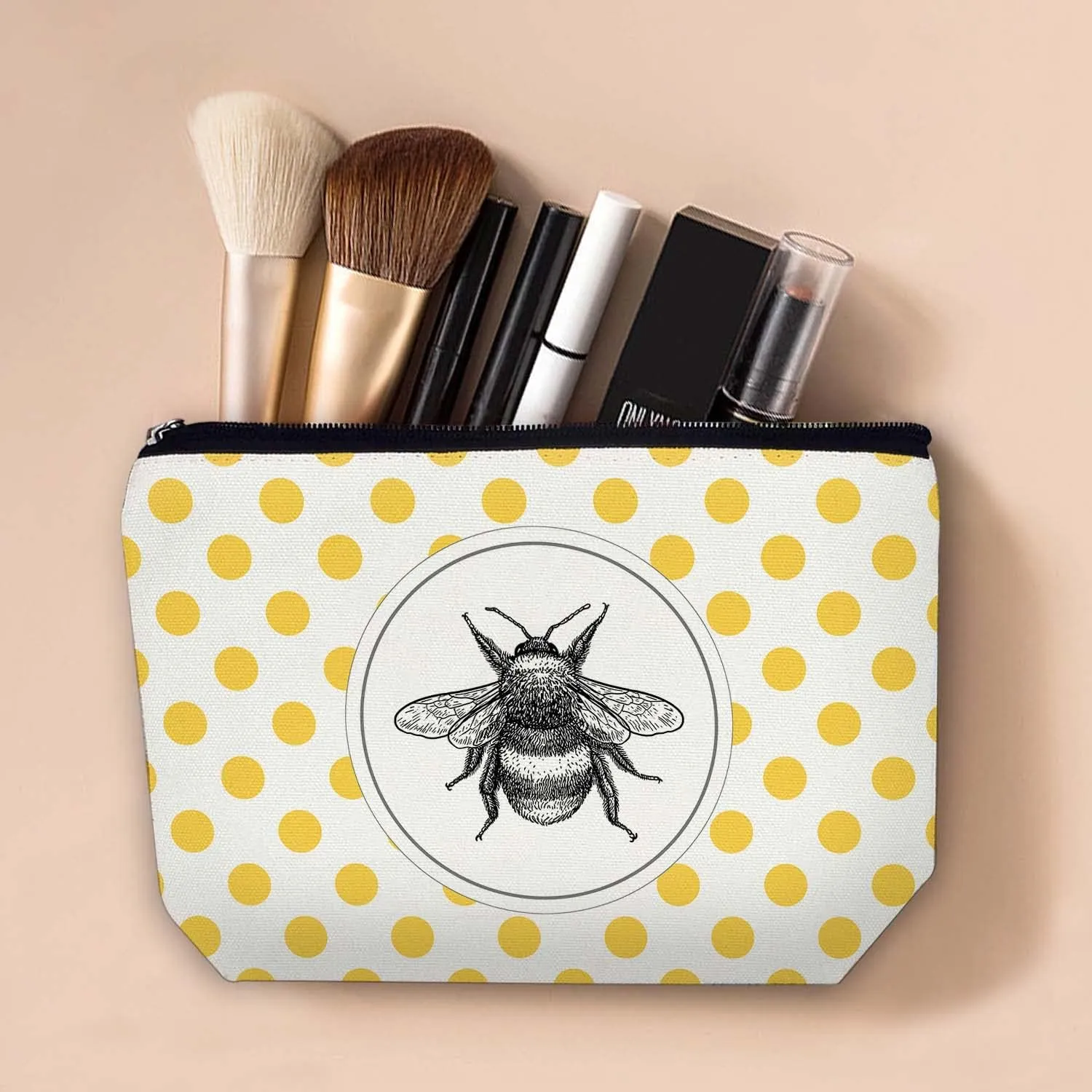 Makeup Bag Cosmetic Travel Makeup Bag Organizer Waterproof Makeup Pouch with Zipper Storage Cosmetic Pouch for Women 7x10in - Bee