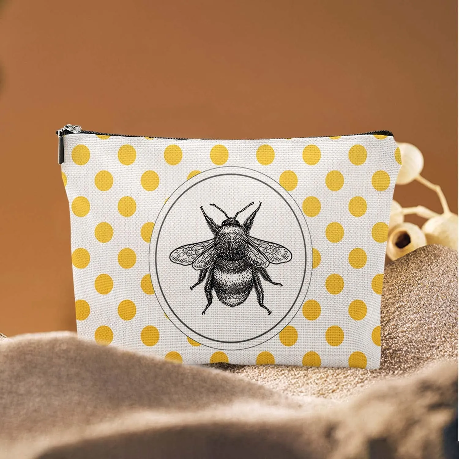 Makeup Bag Cosmetic Travel Makeup Bag Organizer Waterproof Makeup Pouch with Zipper Storage Cosmetic Pouch for Women 7x10in - Bee