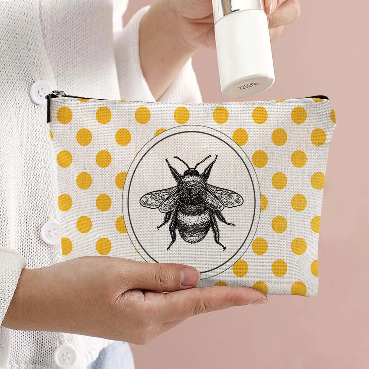 Makeup Bag Cosmetic Travel Makeup Bag Organizer Waterproof Makeup Pouch with Zipper Storage Cosmetic Pouch for Women 7x10in - Bee