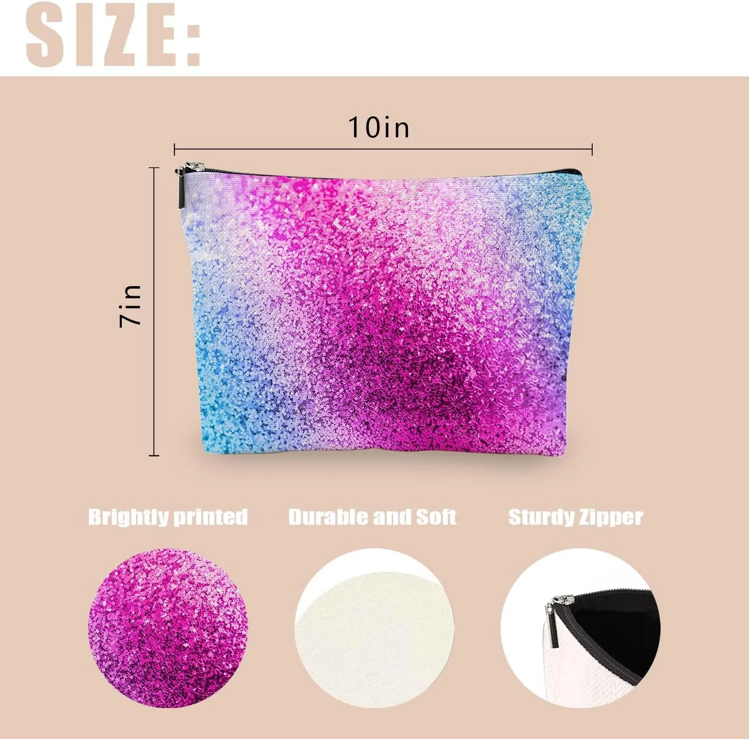 Makeup Bag Cosmetic Travel Makeup Bag Organizer Waterproof Makeup Pouch with Zipper Storage Cosmetic Pouch for Women 7x10in - Blue Pink Glitter