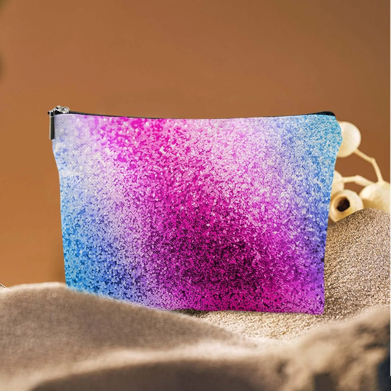 Makeup Bag Cosmetic Travel Makeup Bag Organizer Waterproof Makeup Pouch with Zipper Storage Cosmetic Pouch for Women 7x10in - Blue Pink Glitter