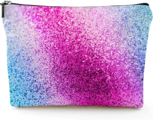 Makeup Bag Cosmetic Travel Makeup Bag Organizer Waterproof Makeup Pouch with Zipper Storage Cosmetic Pouch for Women 7x10in - Blue Pink Glitter