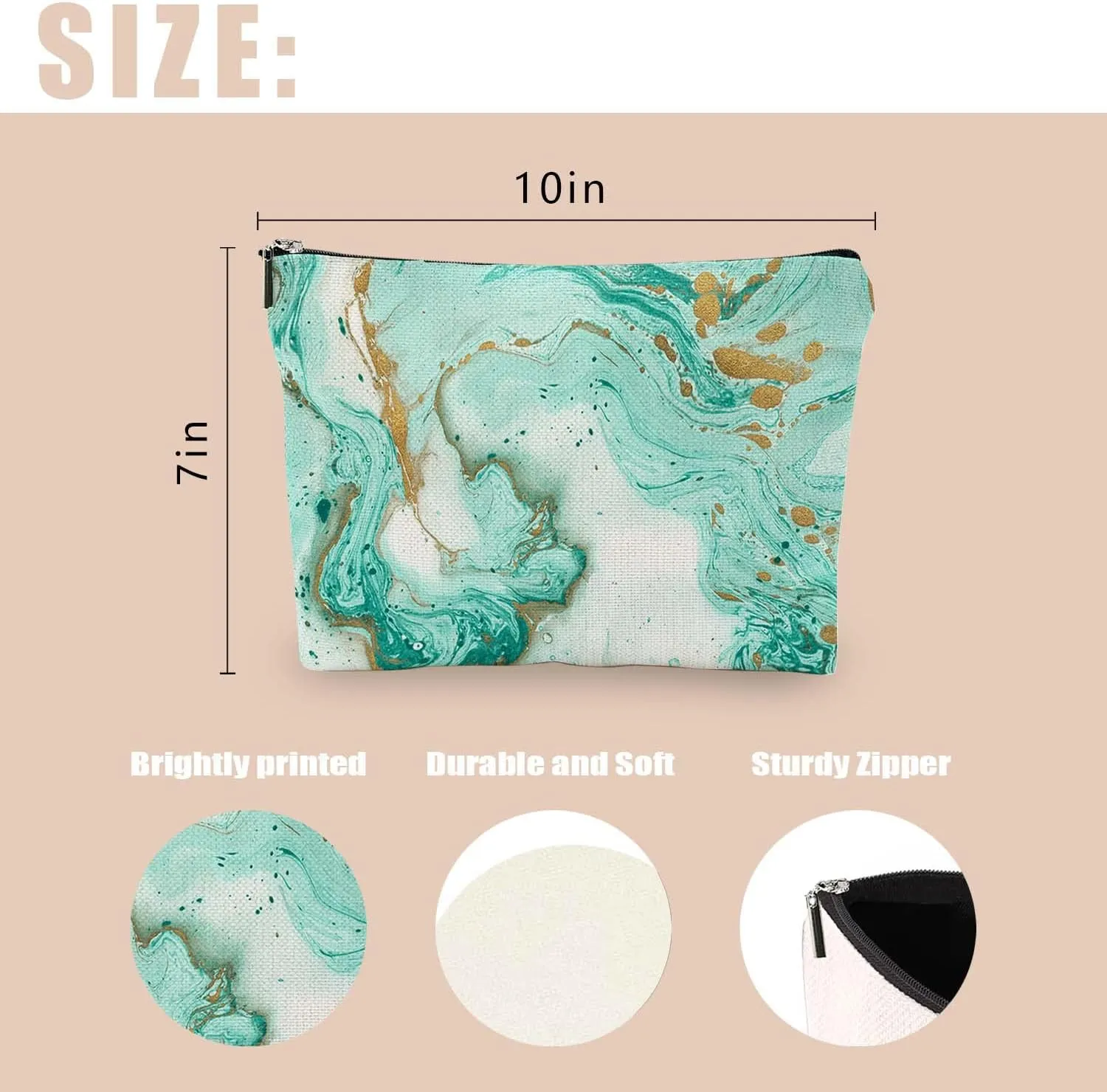 Makeup Bag Cosmetic Travel Makeup Bag Organizer Waterproof Makeup Pouch with Zipper Storage Cosmetic Pouch for Women 7x10in - Teal Marble Pattern