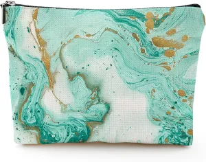Makeup Bag Cosmetic Travel Makeup Bag Organizer Waterproof Makeup Pouch with Zipper Storage Cosmetic Pouch for Women 7x10in - Teal Marble Pattern