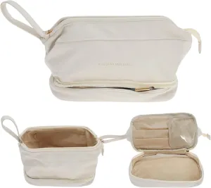 Makeup Bag, Double Layer Travel Cosmetic Bag for Women, Toiletry Bag, Waterproof and Durable Make Up Bag with Makeup Brush Storage Bag, Beige