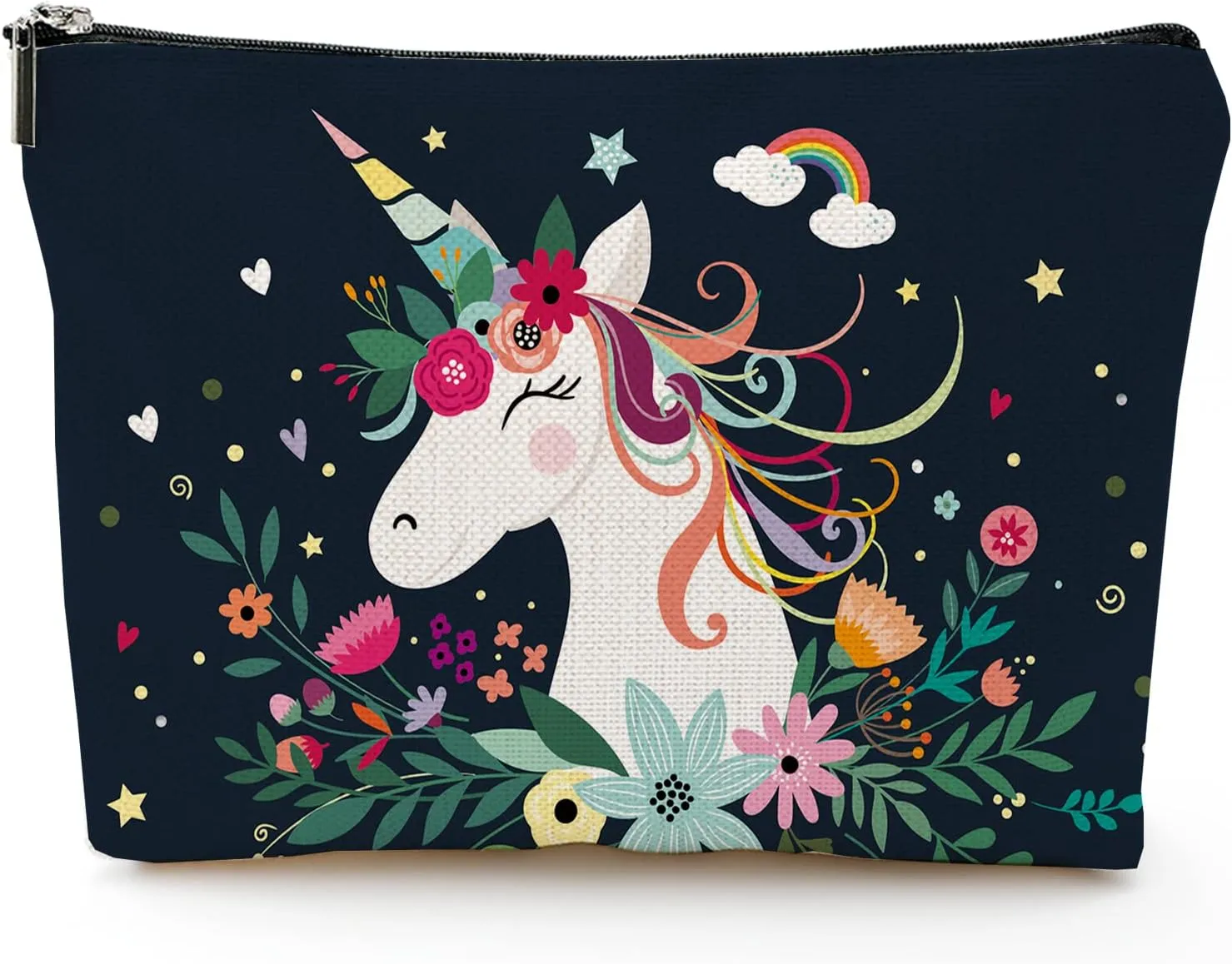 Makeup Bag for Women Travel Makeup Bag Large Cosmetic Bag Zipper Pouch Toiletry Bags Makeup Organizer Bag 7X10in - Cartoon Unicorn Black
