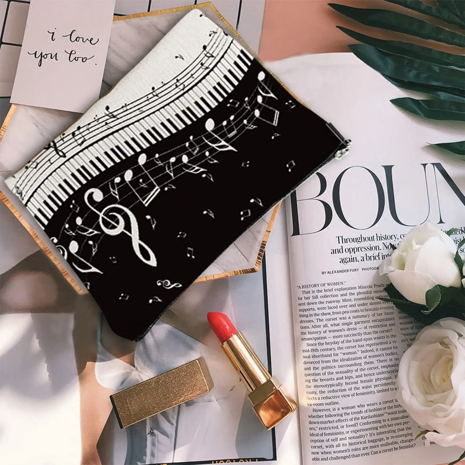 Makeup Bag for Women Travel Makeup Bag Large Cosmetic Bag Zipper Pouch Toiletry Bags Makeup Organizer Bag 7X10in - Piano Notes
