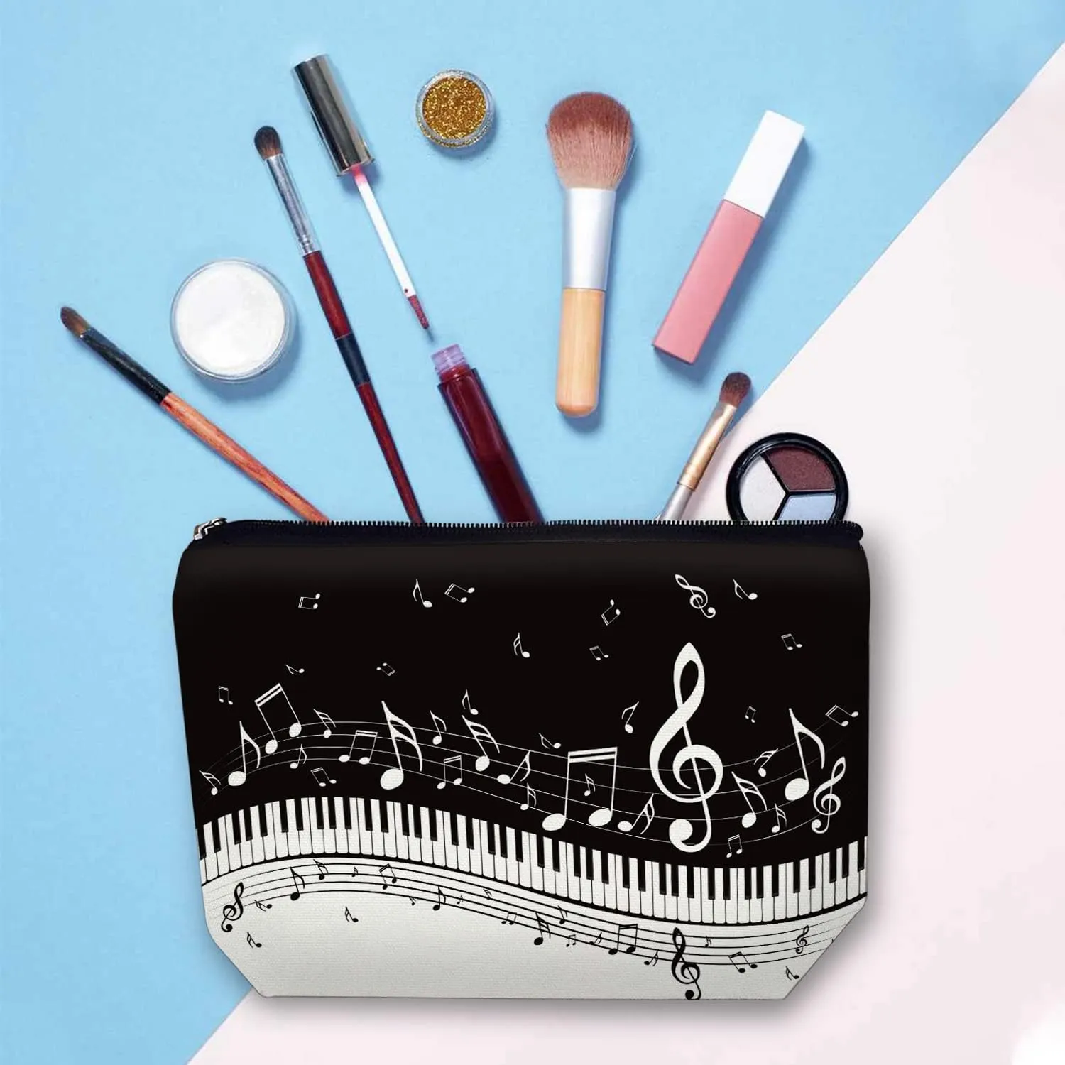 Makeup Bag for Women Travel Makeup Bag Large Cosmetic Bag Zipper Pouch Toiletry Bags Makeup Organizer Bag 7X10in - Piano Notes