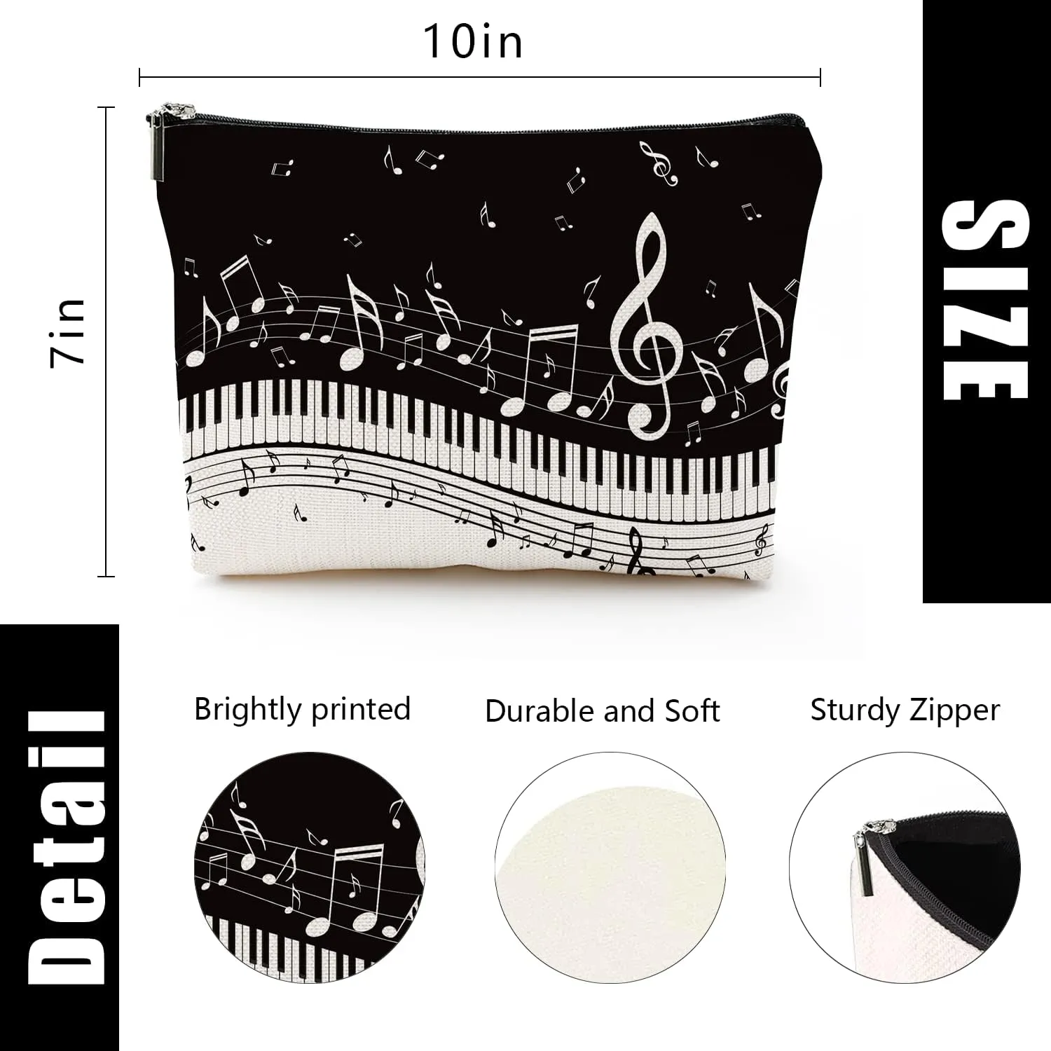 Makeup Bag for Women Travel Makeup Bag Large Cosmetic Bag Zipper Pouch Toiletry Bags Makeup Organizer Bag 7X10in - Piano Notes