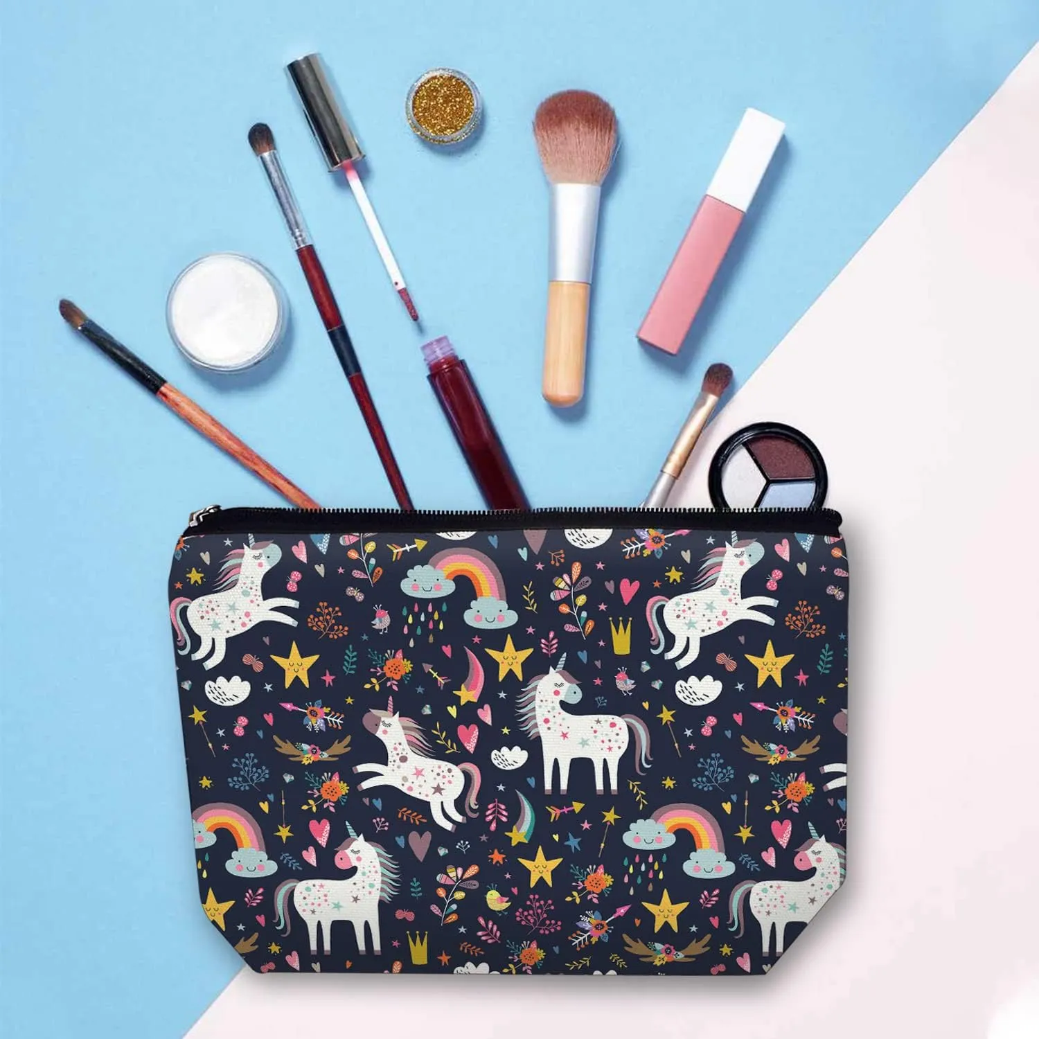 Makeup Bag for Women Travel Makeup Bag Large Cosmetic Bag Zipper Pouch Toiletry Bags Makeup Organizer Bag 7X10in - Unicorn