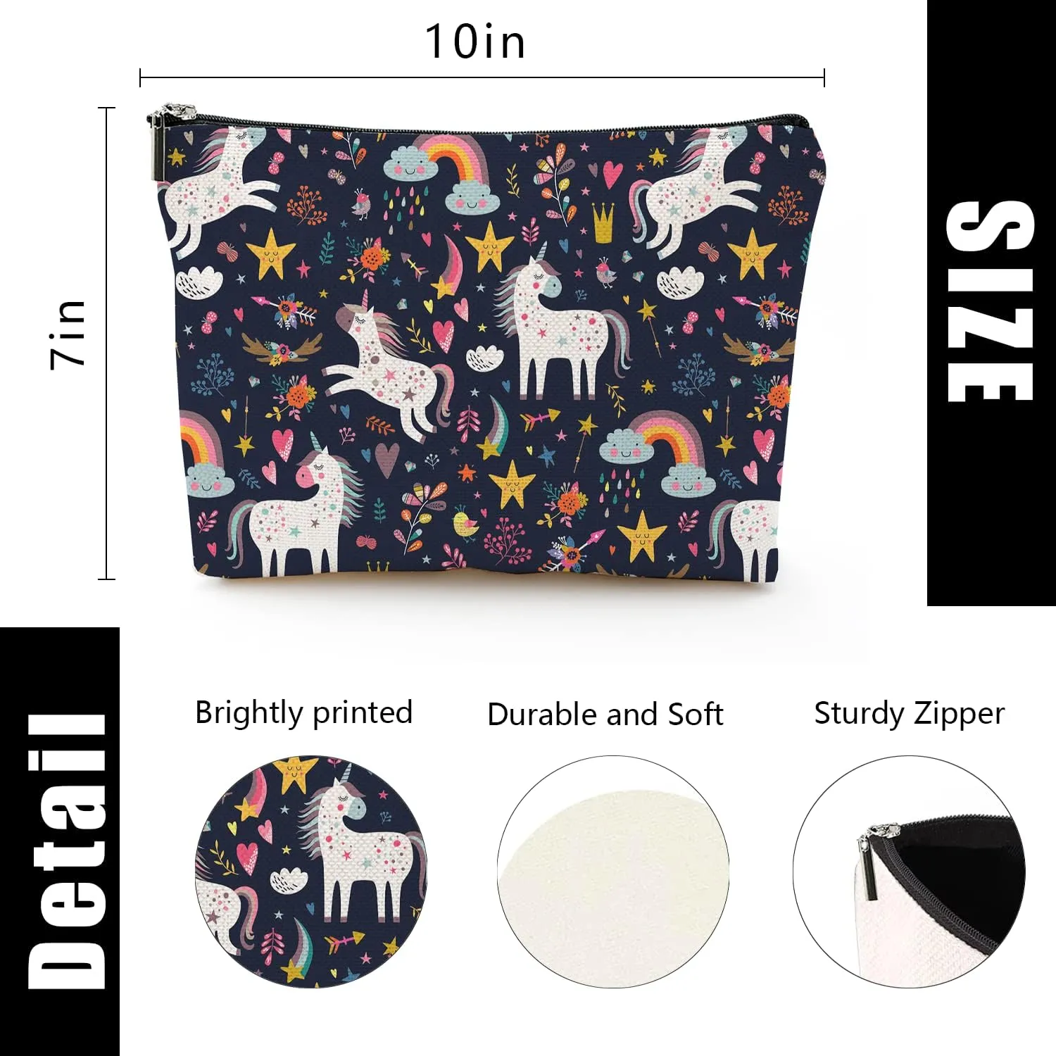 Makeup Bag for Women Travel Makeup Bag Large Cosmetic Bag Zipper Pouch Toiletry Bags Makeup Organizer Bag 7X10in - Unicorn