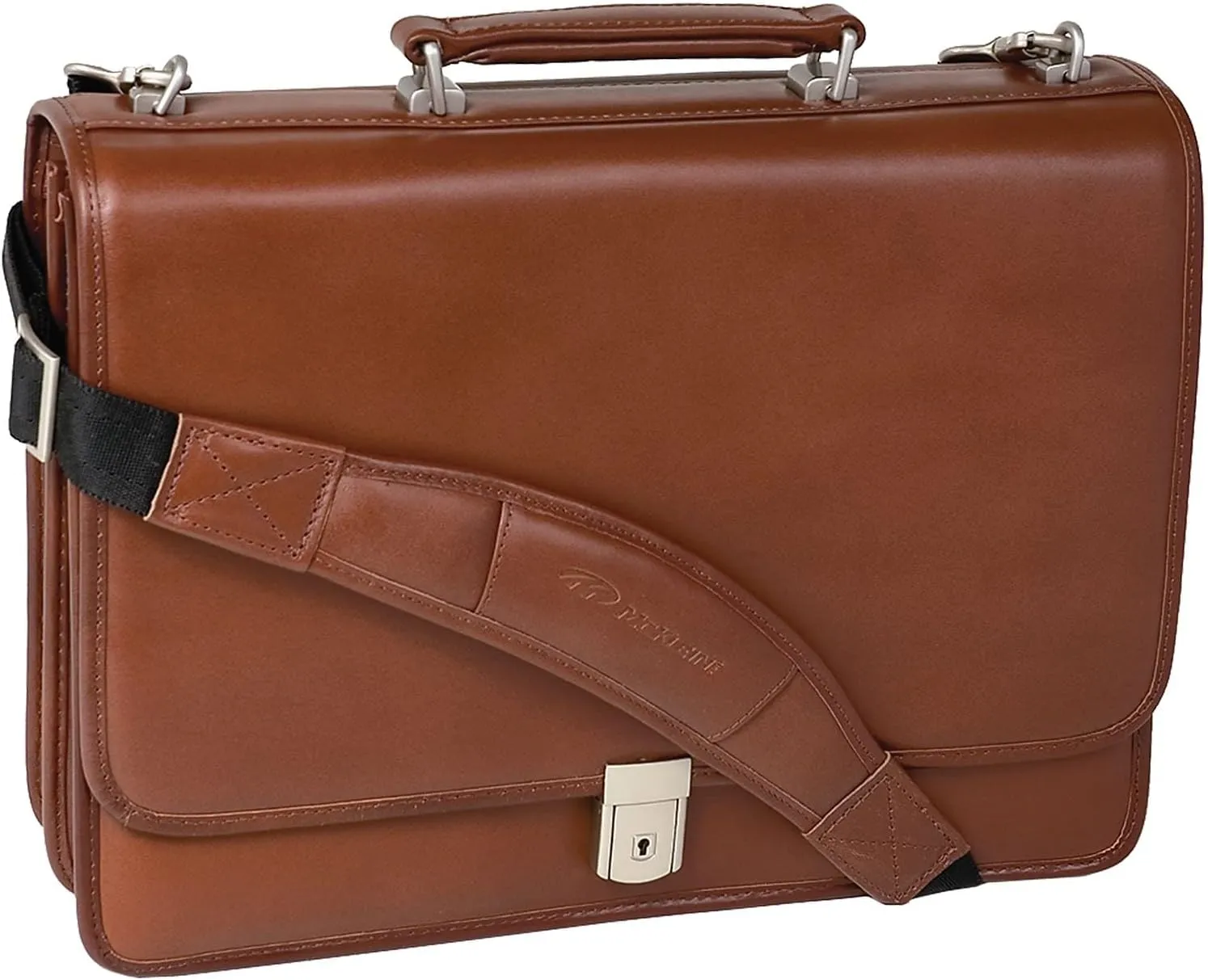 McKlein 15" Leather Flapover Double Compartment Briefcase- LEXINGTON