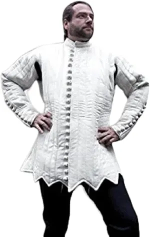 Medieval White Cotton Gambeson Coat, Padded Half Length Jacket with Full Sleeves, 5XL
