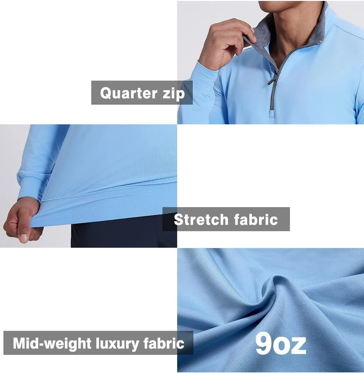 Men's 1/4 Zip Pullover UPF 50  Long Sleeve Golf Shirts Sun Protection Quick-Dry Athletic Sports Pullover Tops