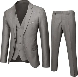 Mens 3 Piece Slim Fit Solid Color Jacket Wedding Formal Prom Suit Blazer Jacket Vest Pants Mens Suits Big and Tall