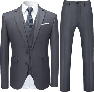 Mens 3 Piece Suit Dress Big and Tall Suit Slim Fit Balzer Jacket & Vest & Pants Set for Wedding Formal Prom Business