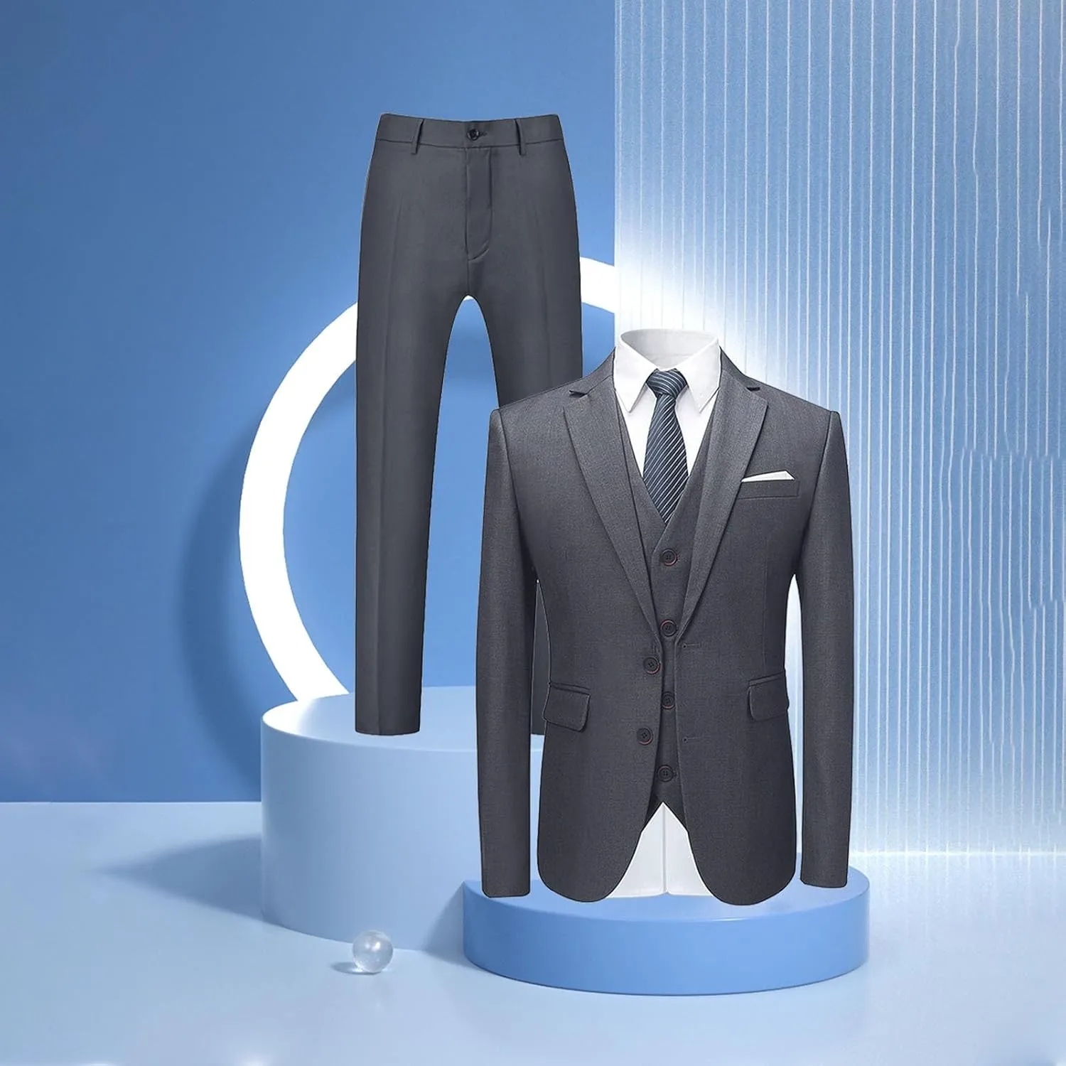 Mens 3 Piece Suit Dress Big and Tall Suit Slim Fit Balzer Jacket & Vest & Pants Set for Wedding Formal Prom Business