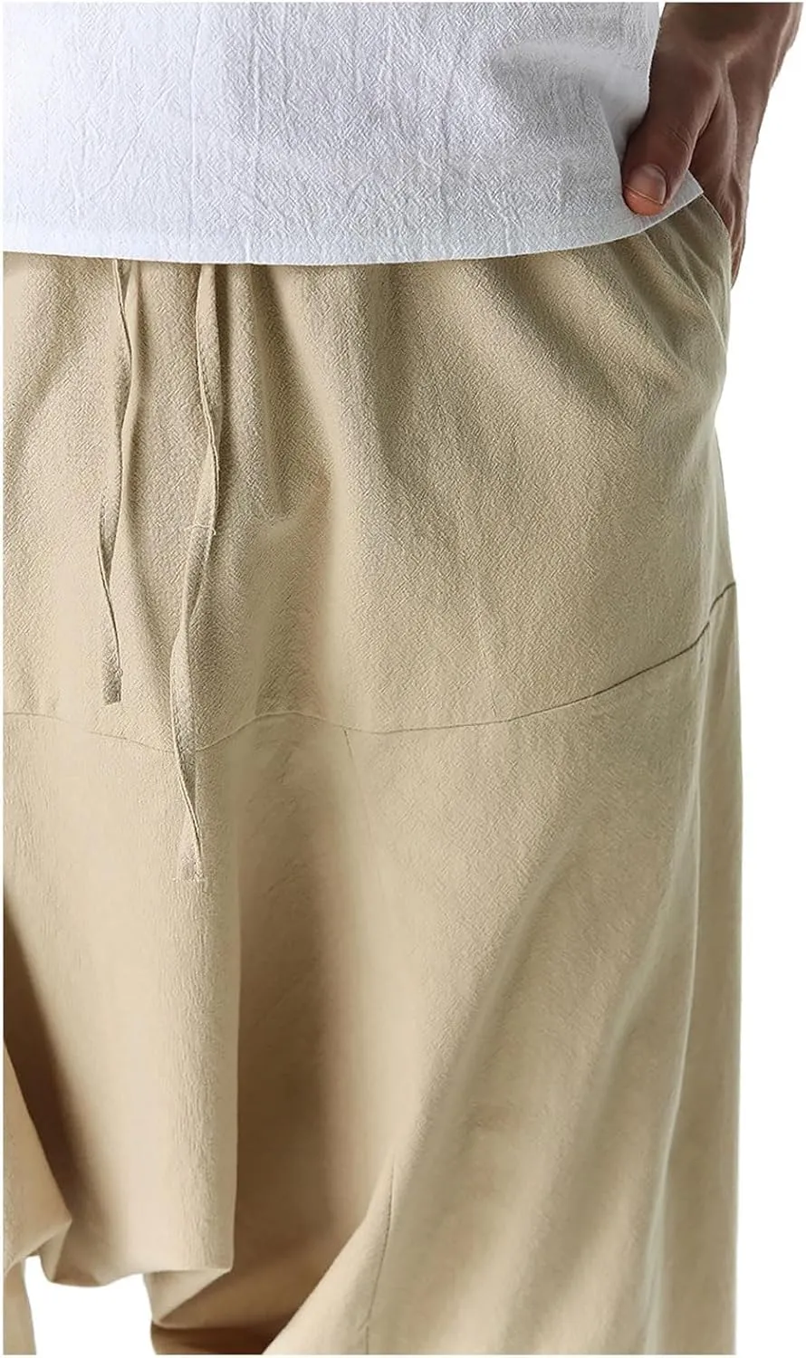 Mens Baggy Harem Pants Drawstring Waist Hippie Anime Pant Solid Color Casual Drop Crotch Wide Leg Trousers