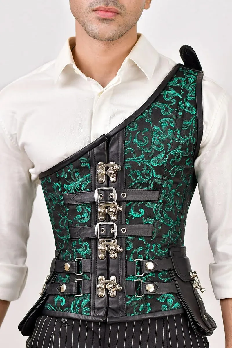 Men's Brocade Corset Vest with Shoulder Strap  Steel-Boned Waist Trainer for Body Shaping and Posture Support