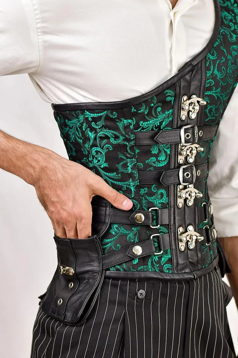 Men's Brocade Corset Vest with Shoulder Strap  Steel-Boned Waist Trainer for Body Shaping and Posture Support