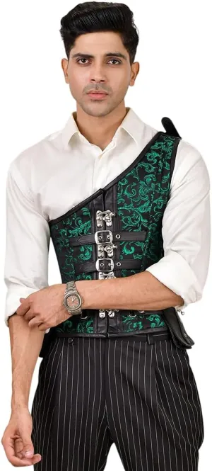 Men's Brocade Corset Vest with Shoulder Strap  Steel-Boned Waist Trainer for Body Shaping and Posture Support