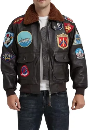 Mens Classic Aviator USAAF G1 Bomber Jacket  Flying Pilot Leather Jacket with Removable Fur Collar