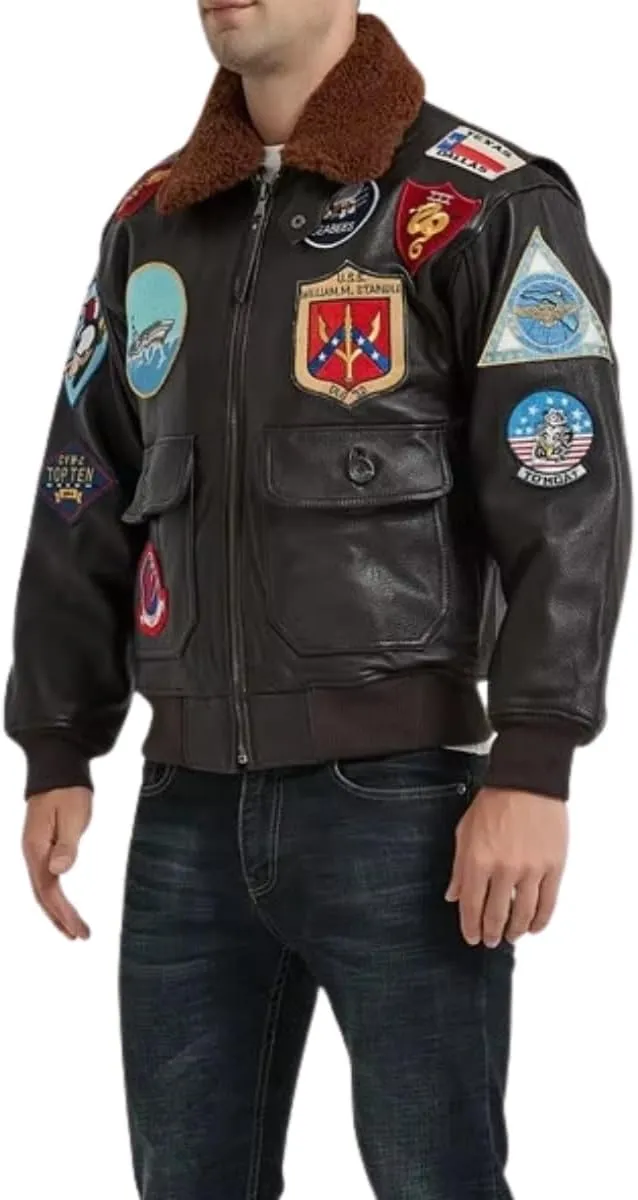 Mens Classic Aviator USAAF G1 Bomber Jacket  Flying Pilot Leather Jacket with Removable Fur Collar