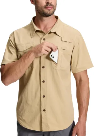 Men's Fishing Shirt Sun Protection Short Sleeve Cooling Button Down Shirts for Hiking Travel