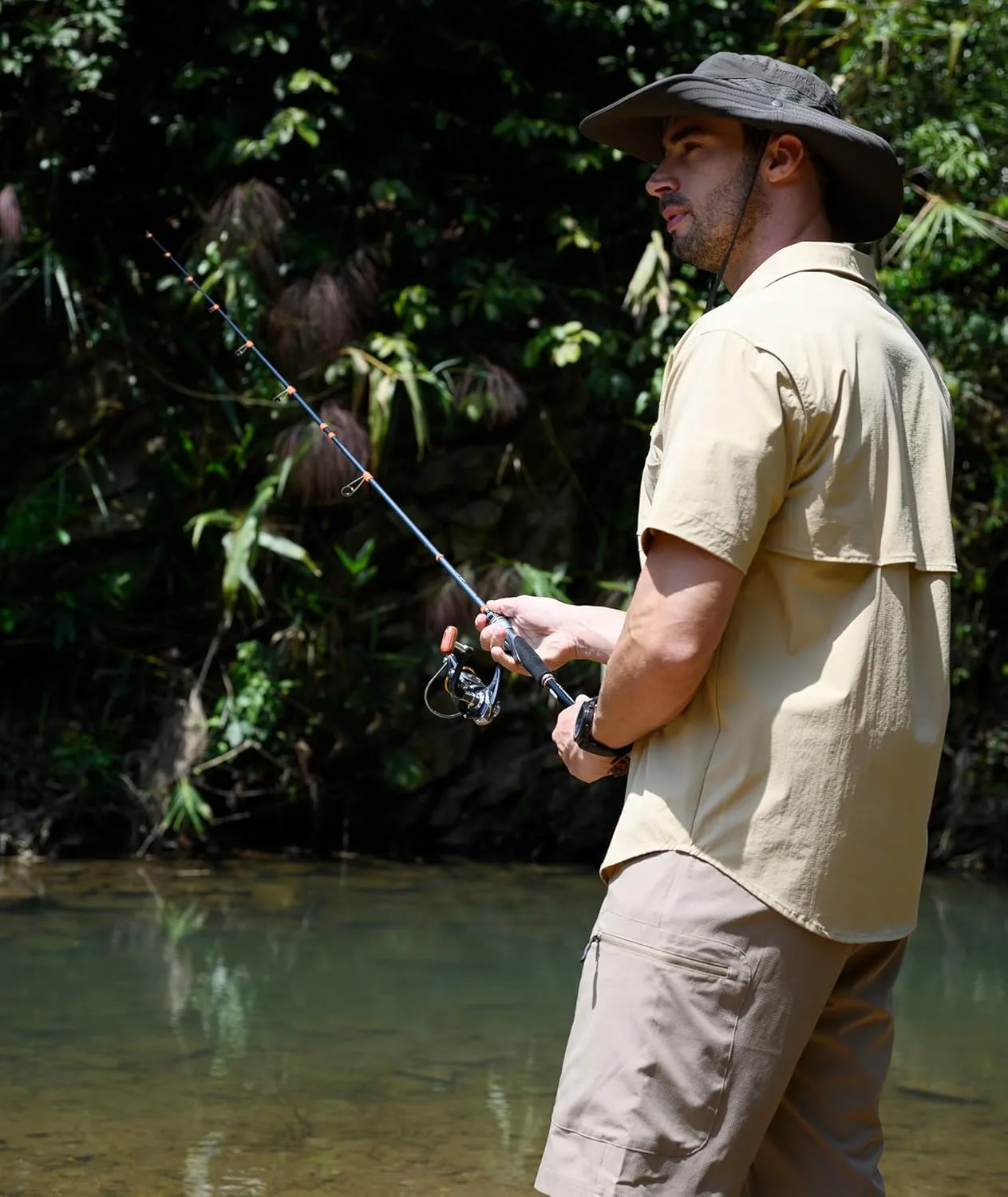 Men's Fishing Shirt Sun Protection Short Sleeve Cooling Button Down Shirts for Hiking Travel