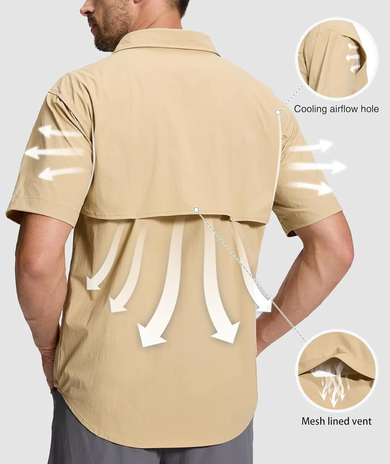 Men's Fishing Shirt Sun Protection Short Sleeve Cooling Button Down Shirts for Hiking Travel