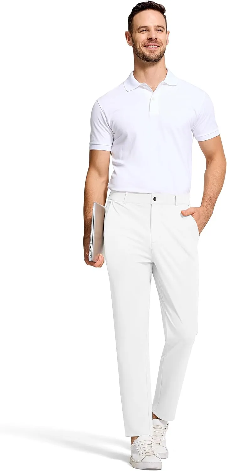 Mens Golf Dress Pants with 5 Pockets Slim Fit Stretch Lightweight Chino Trousers for Casual Work Travel