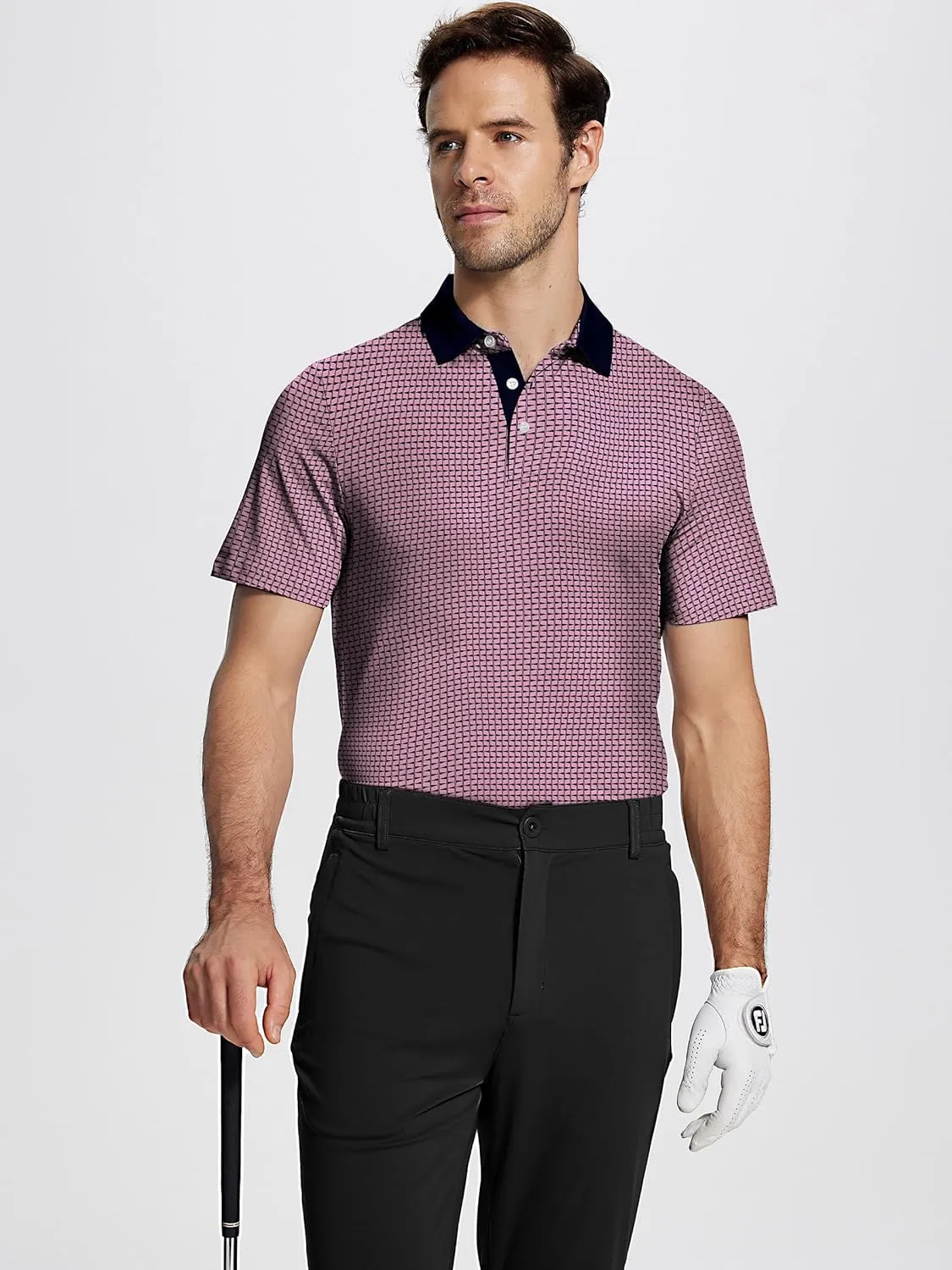 Mens Golf Shirt Short Sleeve Funny Print Golf Polo Shirts for Men Lightweight Dry Fit Quick Dry Collared Golf Polos