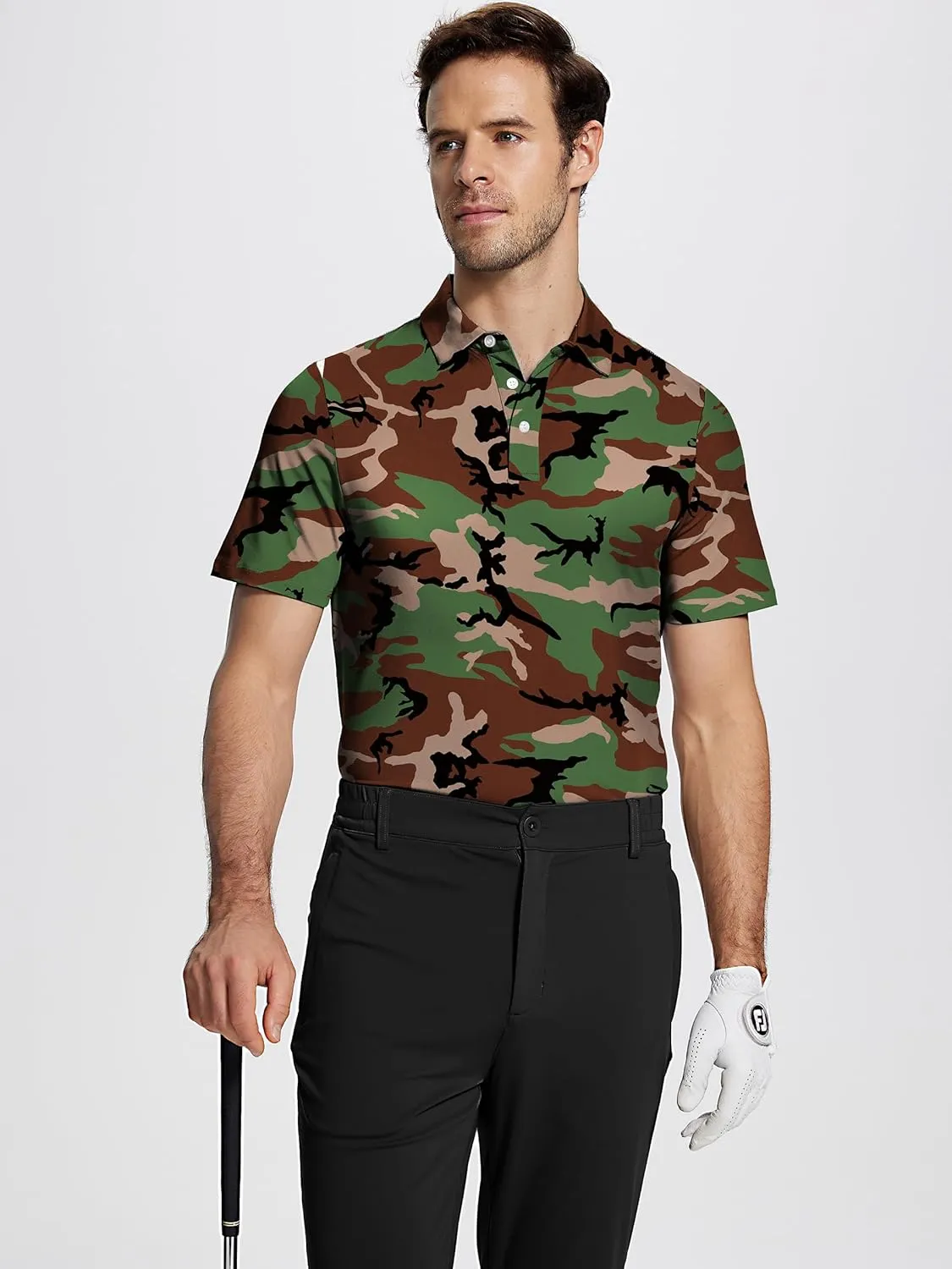 Mens Golf Shirt Short Sleeve Funny Print Golf Polo Shirts for Men Lightweight Dry Fit Quick Dry Collared Golf Polos