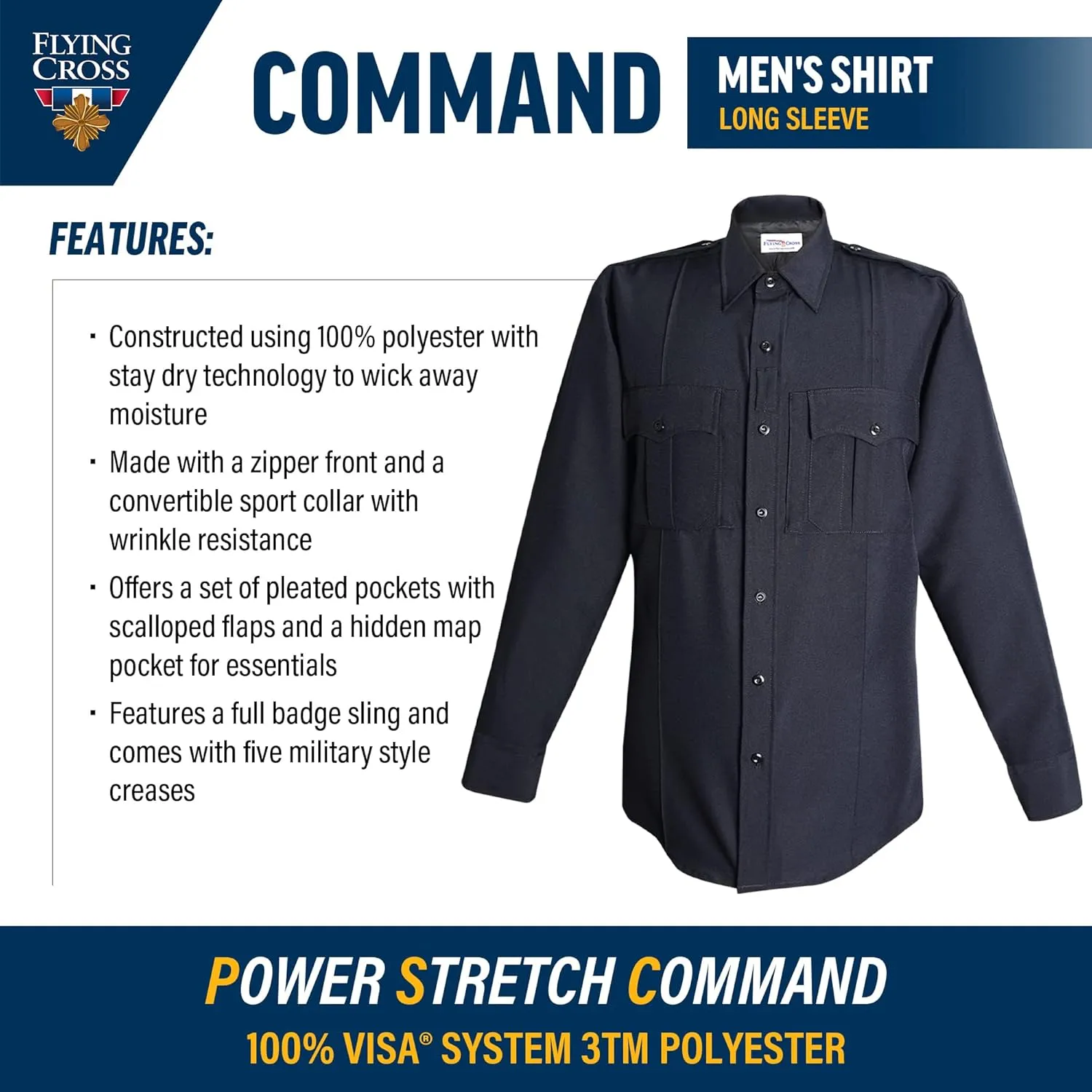 Mens Police Officer Gear Tactical Shirts Law Enforcement Uniform Moisture Wicking Long Sleeve with Zip