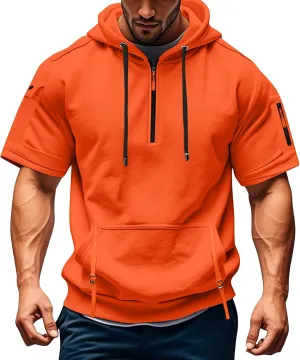 Mens Shirts Hoodies for Men Short Sleeve Quarter Zip Hoodie Lightweight Oversized Hooded Tshirts with Pocket