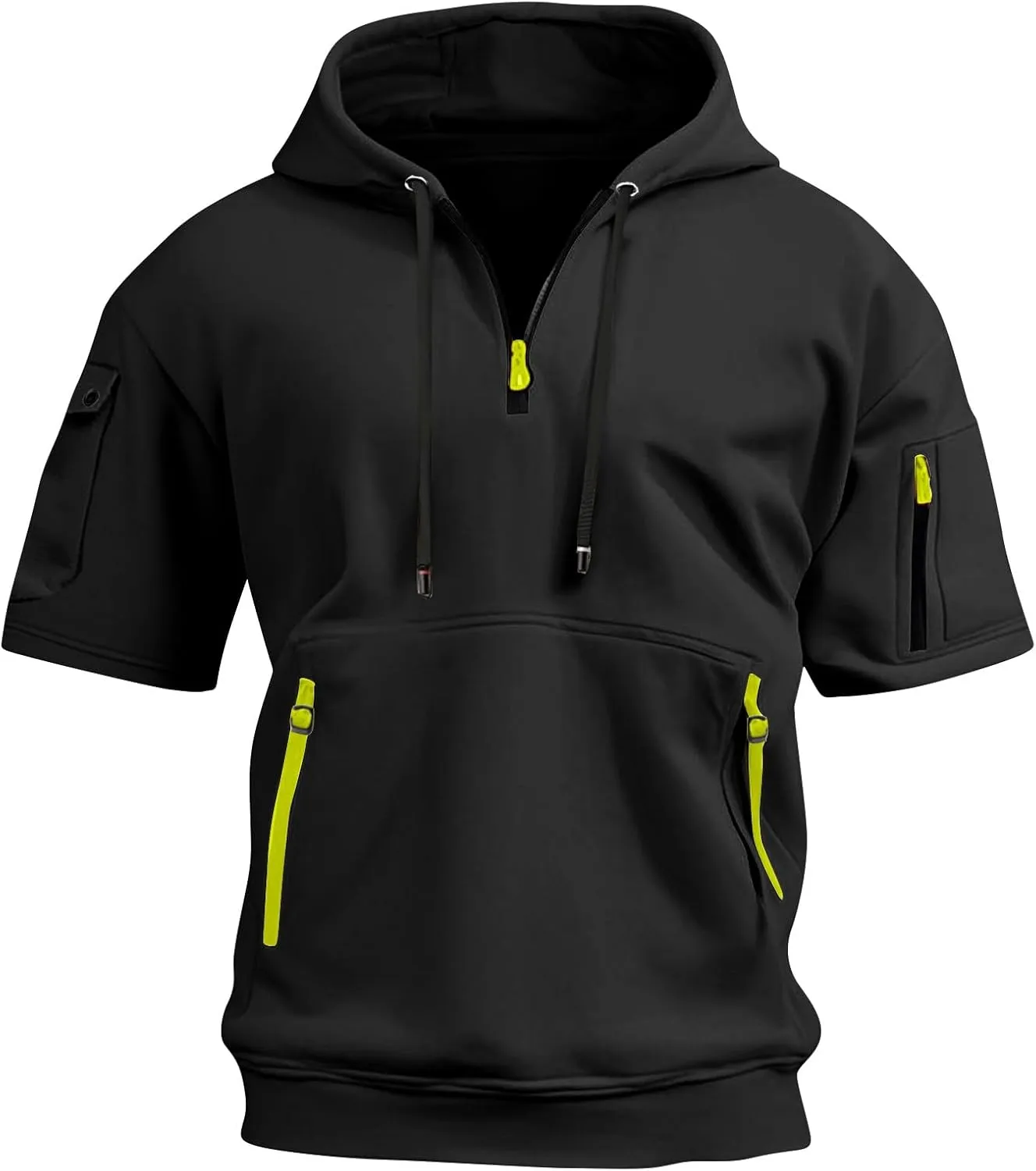 Mens Shirts Hoodies for Men Short Sleeve Quarter Zip Hoodie Lightweight Oversized Hooded Tshirts with Pocket