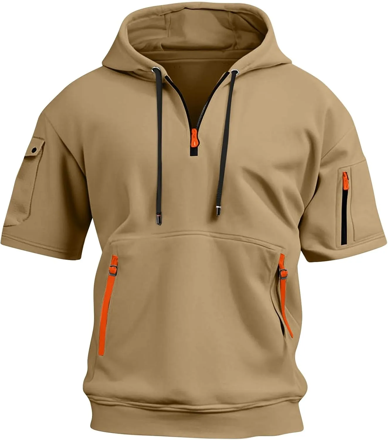 Mens Shirts Hoodies for Men Short Sleeve Quarter Zip Hoodie Lightweight Oversized Hooded Tshirts with Pocket
