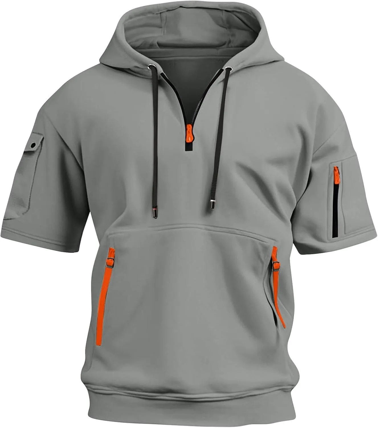 Mens Shirts Hoodies for Men Short Sleeve Quarter Zip Hoodie Lightweight Oversized Hooded Tshirts with Pocket