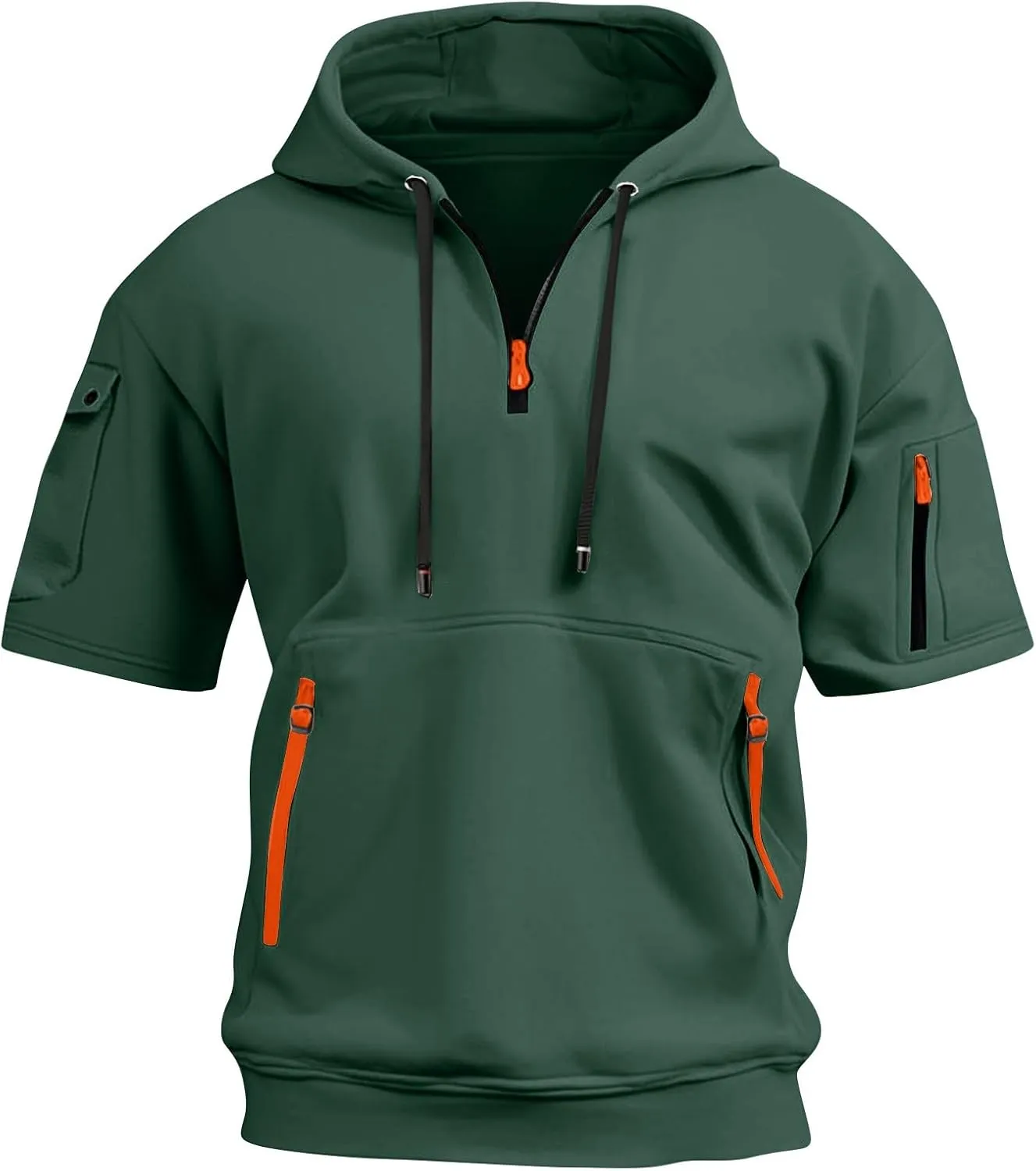 Mens Shirts Hoodies for Men Short Sleeve Quarter Zip Hoodie Lightweight Oversized Hooded Tshirts with Pocket