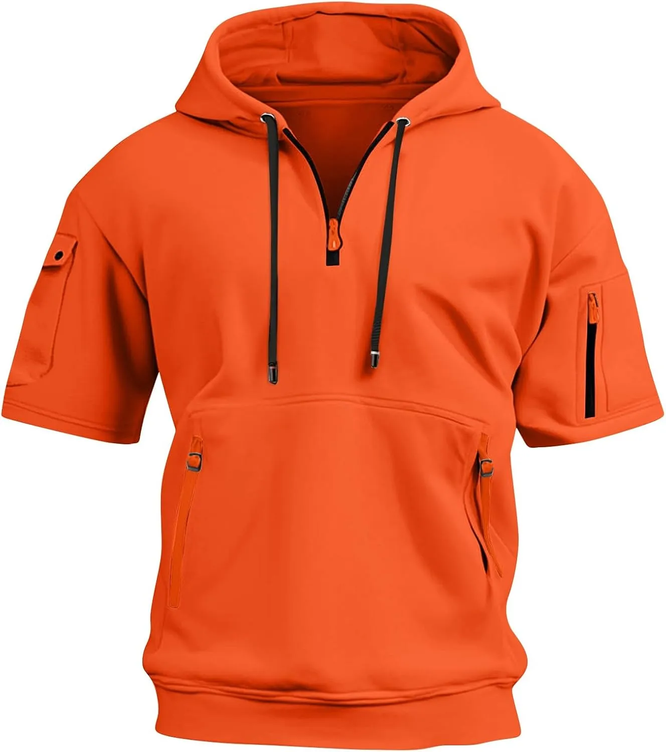 Mens Shirts Hoodies for Men Short Sleeve Quarter Zip Hoodie Lightweight Oversized Hooded Tshirts with Pocket