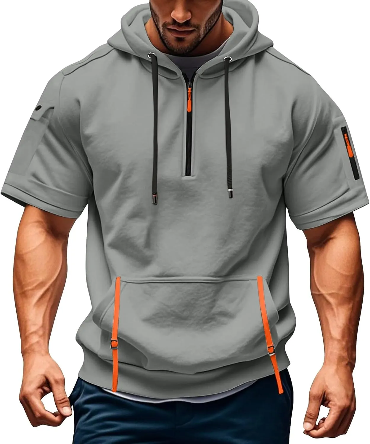 Mens Shirts Hoodies for Men Short Sleeve Quarter Zip Hoodie Lightweight Oversized Hooded Tshirts with Pocket