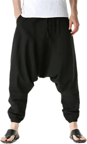 Men's Solid Cotton Harem Pants Casual Jogging Pants Loose All-Match Solid Color Pants