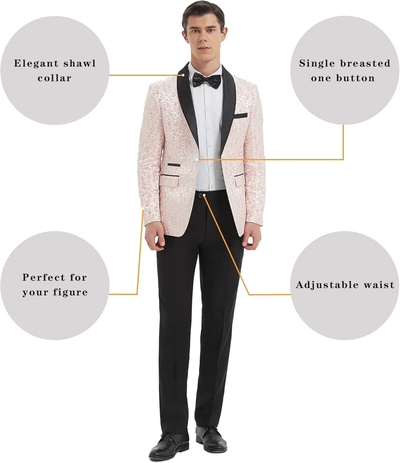 Mens Suit Set 2 Piece Floral Suits for Men Wedding Tuxedo Prom Party Dinner Jacket and Pants