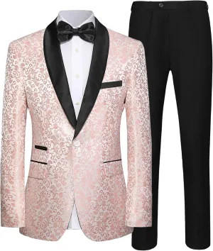 Mens Suit Set 2 Piece Floral Suits for Men Wedding Tuxedo Prom Party Dinner Jacket and Pants
