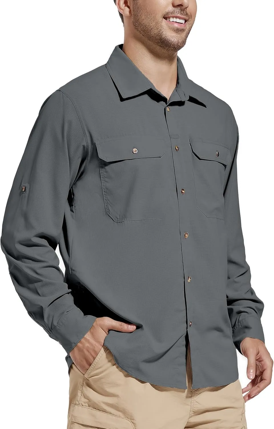 Men's Sun Protection Fishing Hiking Shirts UPF 50  UV Long Sleeve Lightweight Breathable Quick Dry Travel Work Shirt