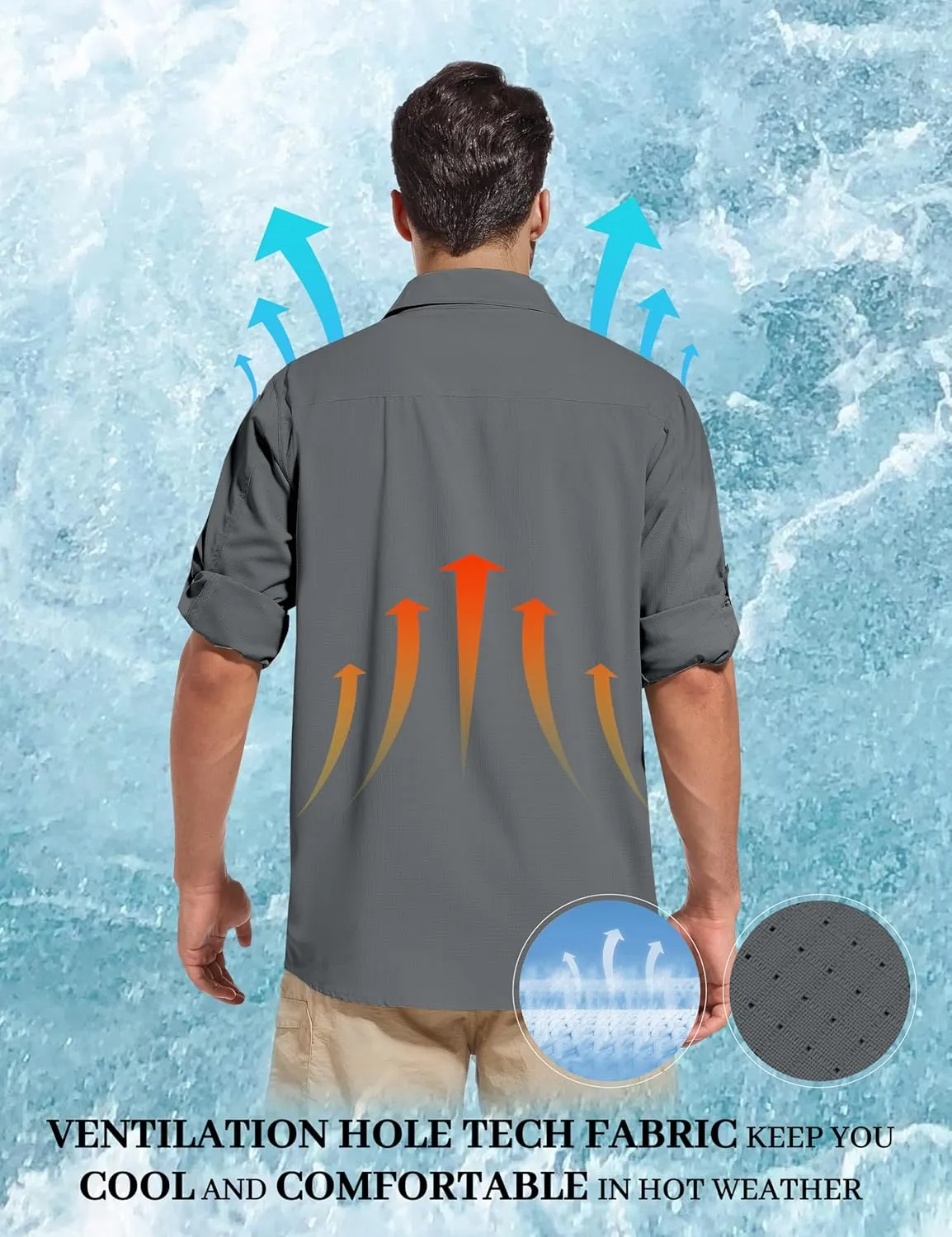 Men's Sun Protection Fishing Hiking Shirts UPF 50  UV Long Sleeve Lightweight Breathable Quick Dry Travel Work Shirt